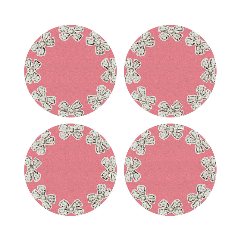 Pearl Bow Vegan Leather Round Pebble Placemat, Pink