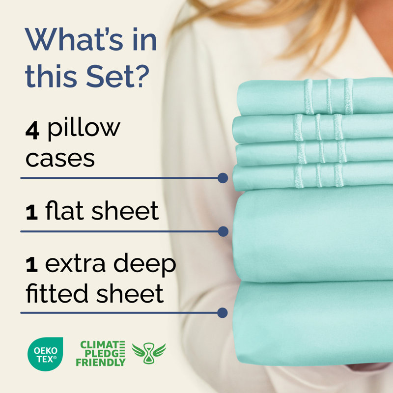 6 Piece Sheet Set, Soft Cooling Bed Sheets, Breathable & Wrinkle Free, Hotel Luxury Bedding, Spa Blue