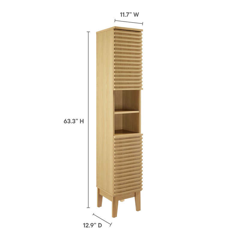 Tall Oak Bathroom Storage Cabinet with Adjustable Shelving