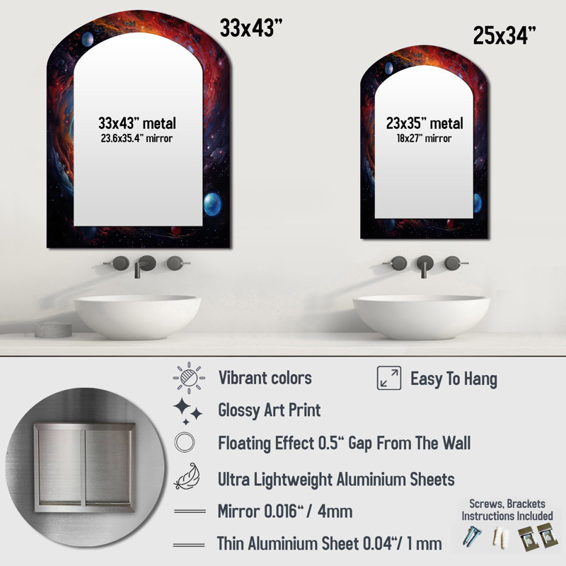 Heavenly space Astrology - Astrology Asymmetrical Mirror, Blue Arch Unique Wall Mirror, Printed Metal Art, 43" x 33"