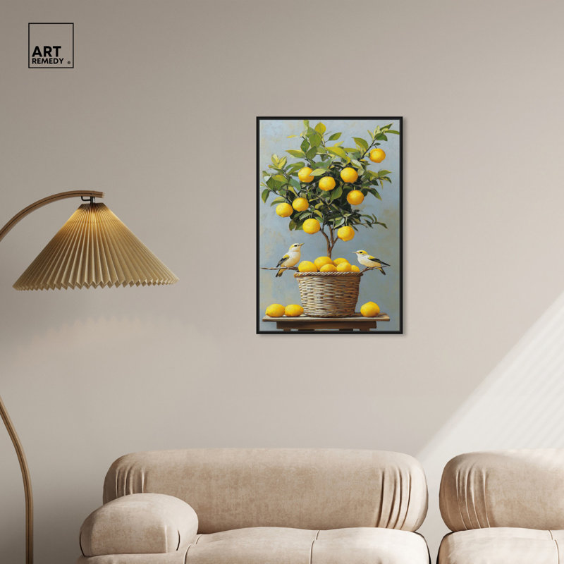 «Lemon Orchard Duet», art mural, H 31 po x l 21 po, Cadre noir