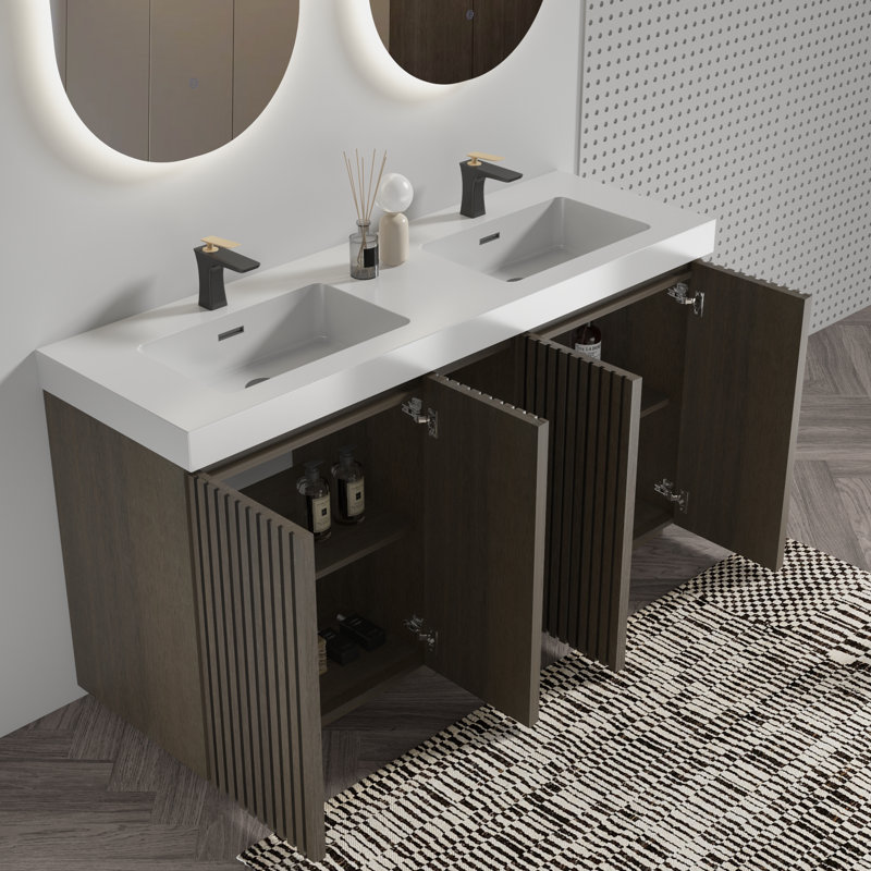 Meuble-lavabo autoportant en chêne fumé GALAN60F