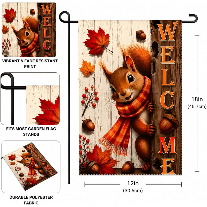 Décorations d'automne - Drapeau de jardin « Bienvenue aux écureuils » | Décorations de l'Action de grâce