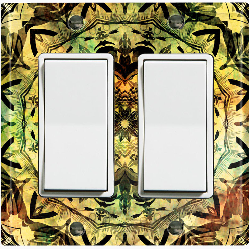Metal Light Switch Plate Outlet Cover (Green Mandala Meditation - Double Rocker)