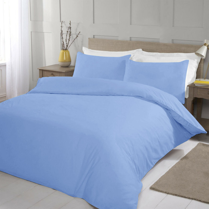 Microfiber No Pattern Duvet Cover Set with Pillowcases, Washed Blue, Double Duvet Cover Set + 3 Additional Pieces