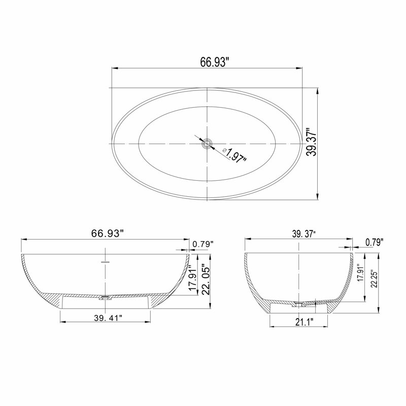 67 Inch Freestanding Solid Surface Soaking Bathtub