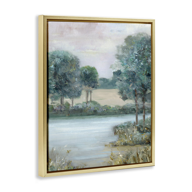 Rivière Marsh en forêt, Cadre flottant métallique doré, H 31 po x l 25 po