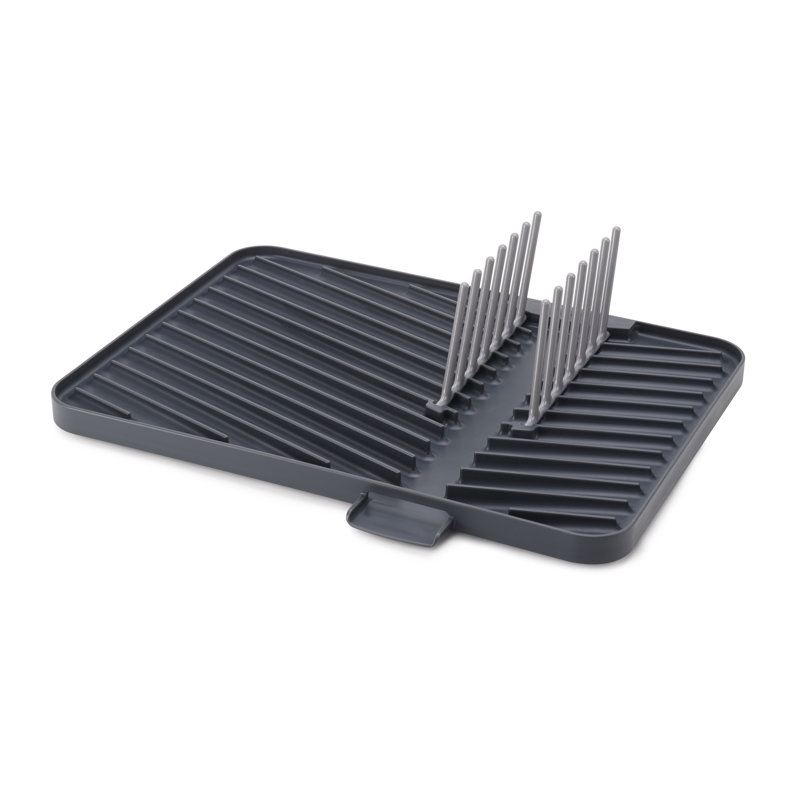 Gray Foldable Plastic Dish Draining Board with Pop-Up Rack