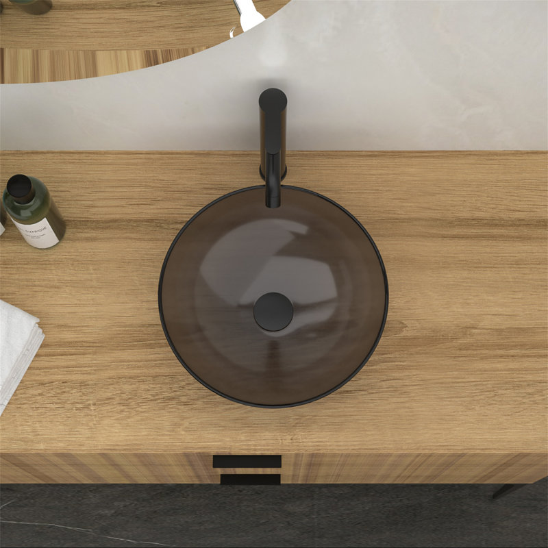 Bathroom Artistic Tempered Glass Vessel Bathroom Sink With Pop-Up Drain, Gray