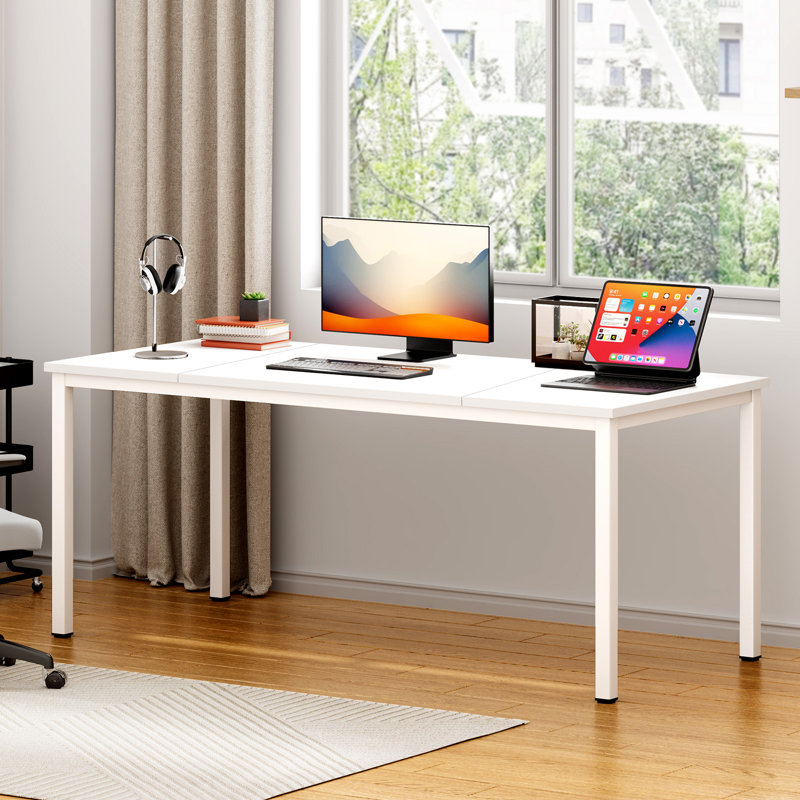 Bureau d'écriture rectangulaire L 70,9 po Pelaga Jahnna, H 29,5 po x l 70,9 po x P 31,5 po, Blanc