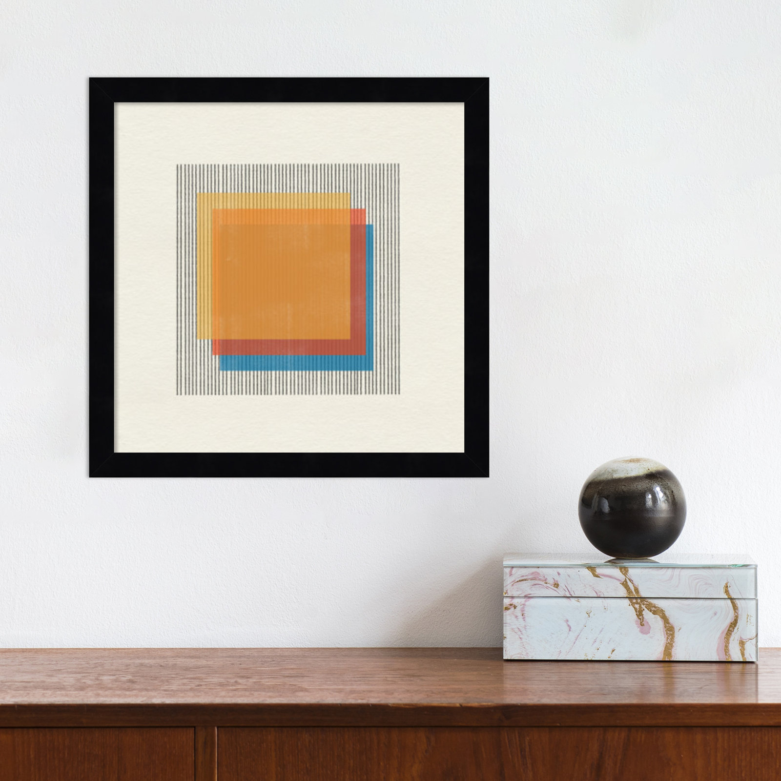 Midcentury Modern Squares No 1 Print, Black Framed, 13" H x 13" W x 1" D