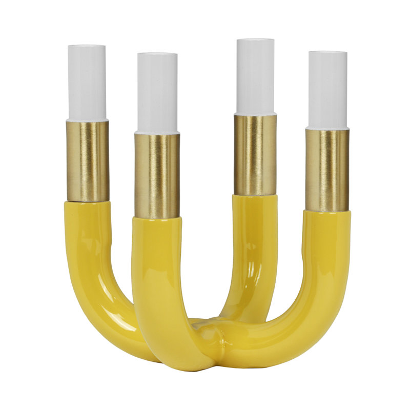 Candelabra, White/Gold/Mustard Yellow