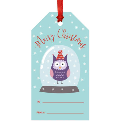Christmas Classic Gift Tags, Owl In Snow Globe, Merry Christmas To From, 20-Pack