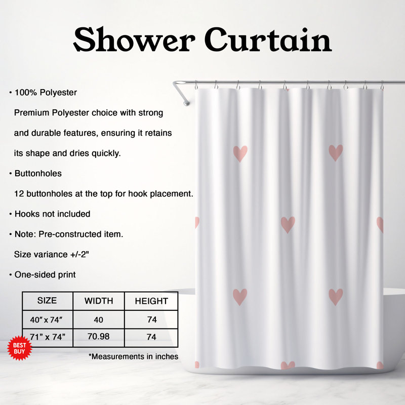 Simple Love Charm - 1 Piece Standard Shower Curtain, 74"H x 71"W