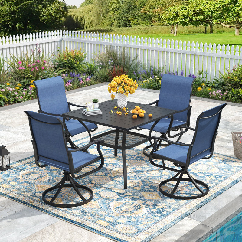 Fauteuils d'extérieur pivotants, Coussin bleu / cadre noir