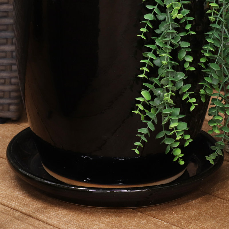 Ensemble de 2 pots à fleurs ronds en céramique émaillée - convient aux jardinières 7 "- perle, Perle