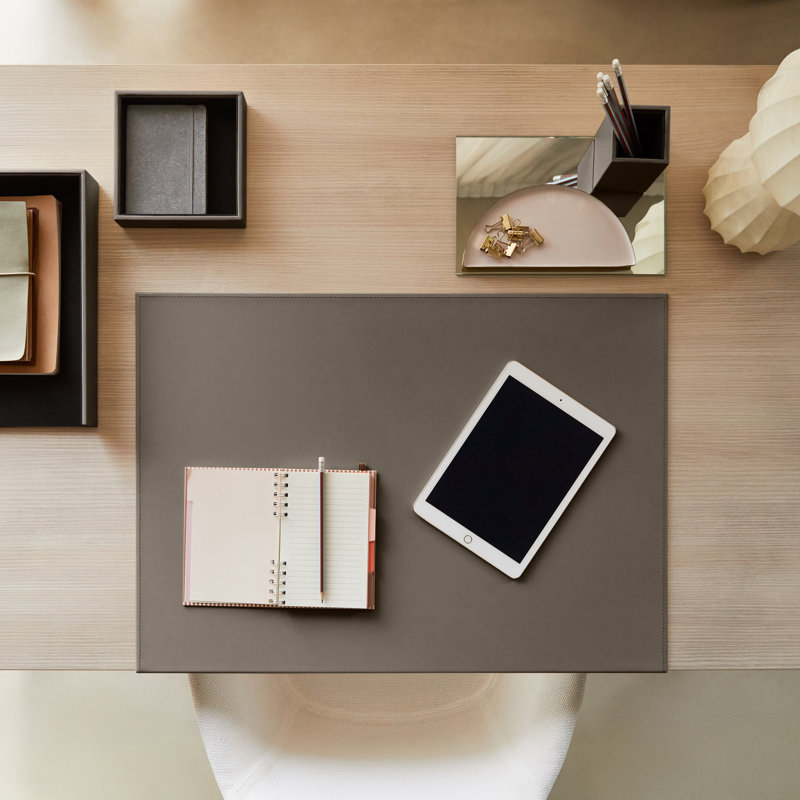 Avyay Leather Desk Pad, Taupe Grey