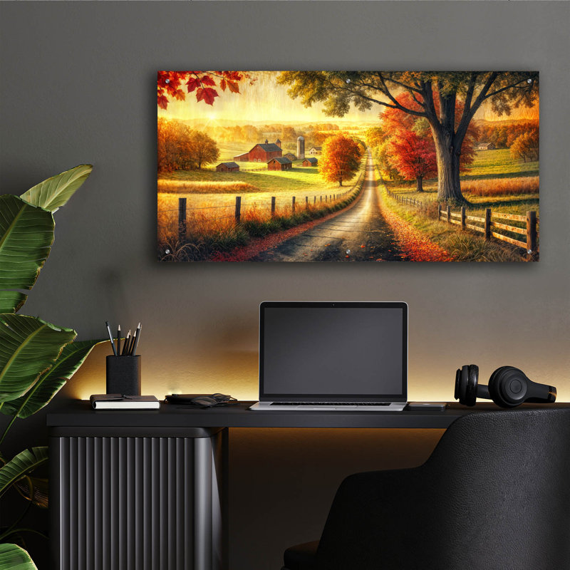  «Fall Sunrise In Countryside» par Rey Klimt, art mural en verre acrylique, 48 po x 24 po
