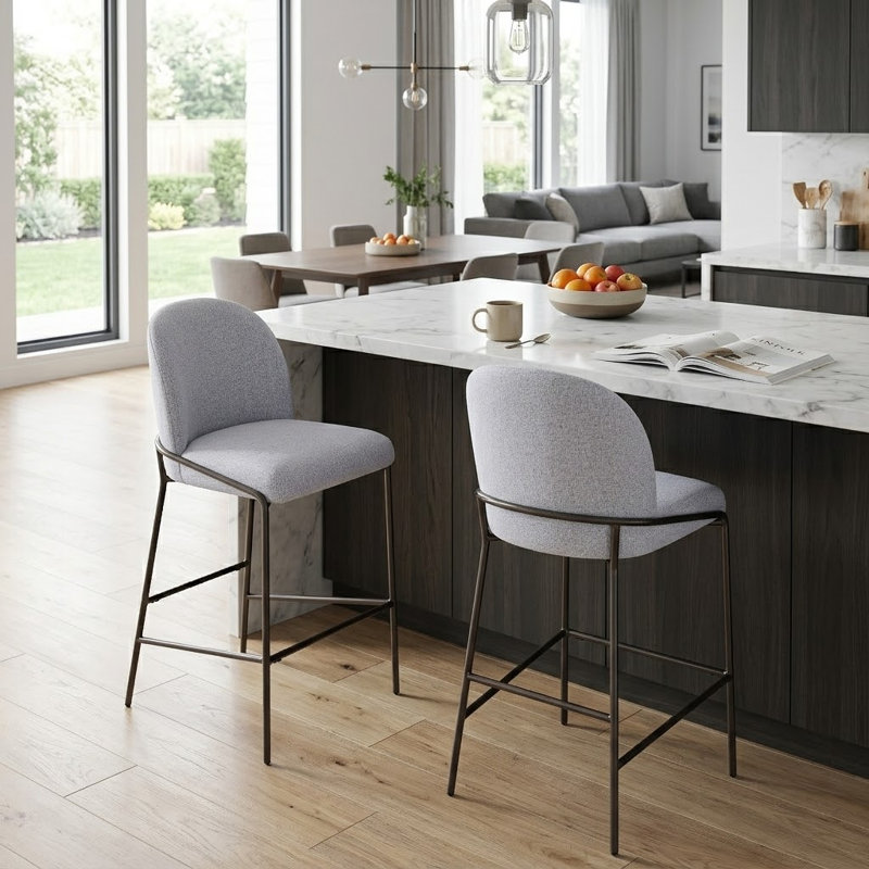 Ensemble de 2 tabourets de bar modernes et rembourrés pour cuisine ouverte, Gris