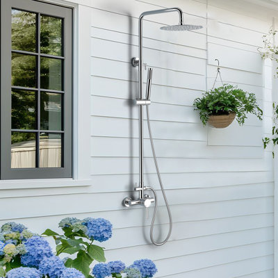 49"-65"H Wall Mounted 304 Stainless Steel Rust-free Outdoor Shower with Handheld Shower with 10-Inch Rainfall Shower Head