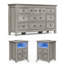 Ensemble de commode 3 pièces - commode 9 tiroirs et deux tables de chevet 2 tiroirs avec station de charge et DEL, gris délavé