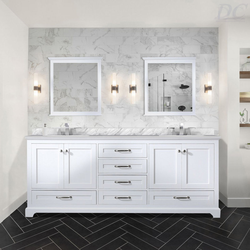 Meuble-lavabo double 80 po X P 22 po D, avec plateau en marbre de Carrare