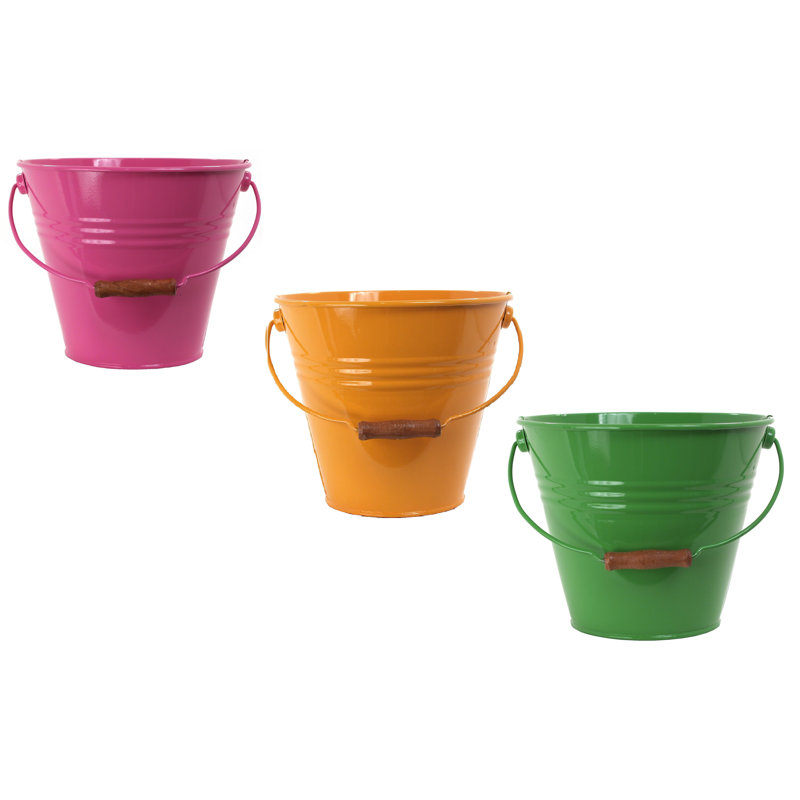 Handmade Metal Pot Planter, Pink/Saffron/Green, 3