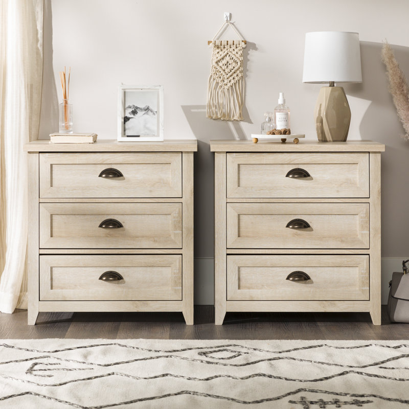 Hulbert Classic Framed 3-Drawer Nightstands, White Oak