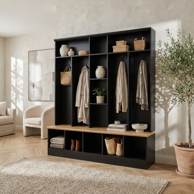 Grand portemanteau moderne avec banc de rangement, armoire à chaussures et portemanteau pour vestibules et vestibules