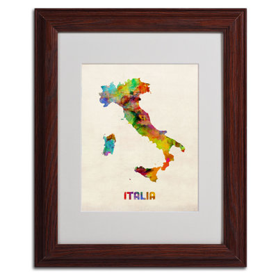 « italie map aquarelle » par michael tompsett, impression encadrée encadrée