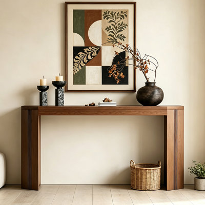 Mid‑Century Solid Pine Wood Console Table