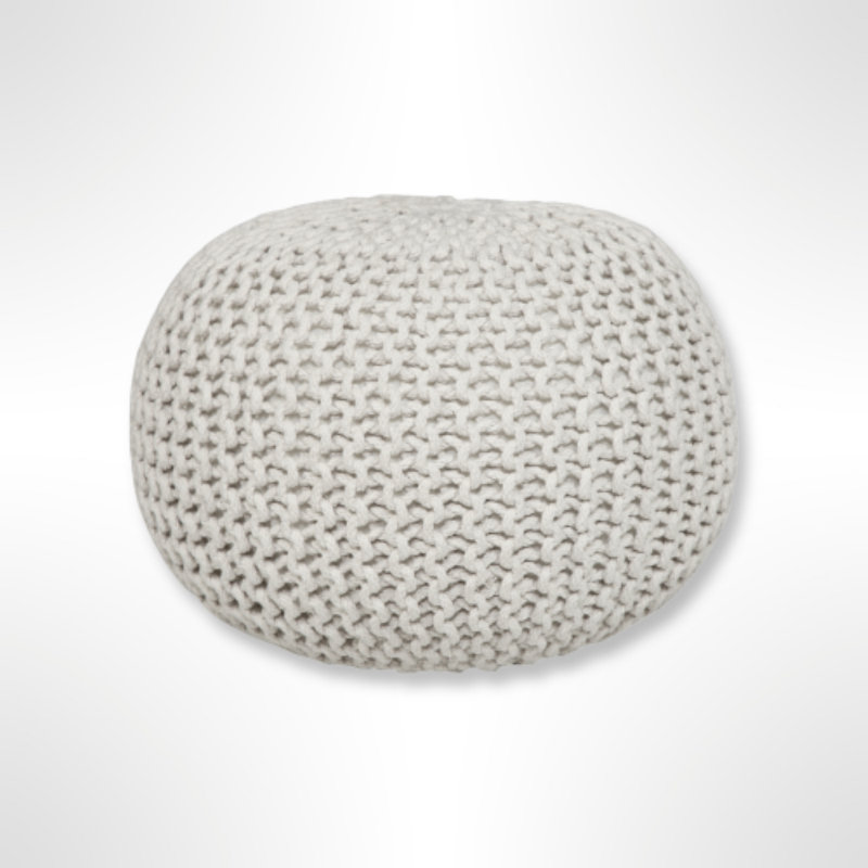 Ls Lychee Large Knitted Pouf- (22x22x16 Inches), Ivory