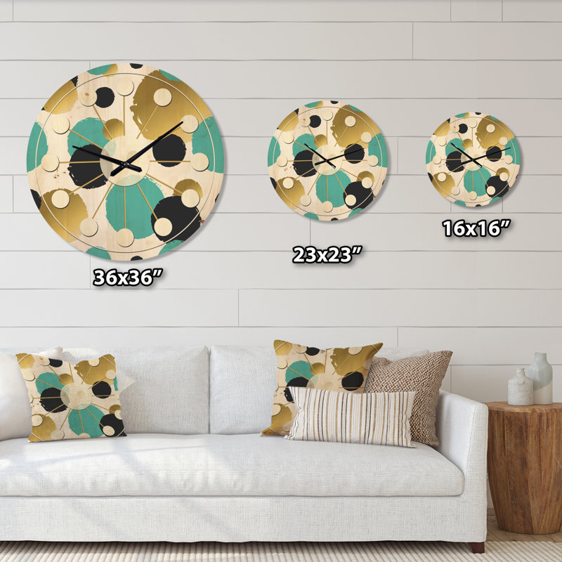Or et cercles bleus - horloge murale Mid-Century, Petit