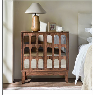 Élégante armoire à double porte avec accents de couleur de mer foncé et conception de miroir pour un attrait esthétique amélioré