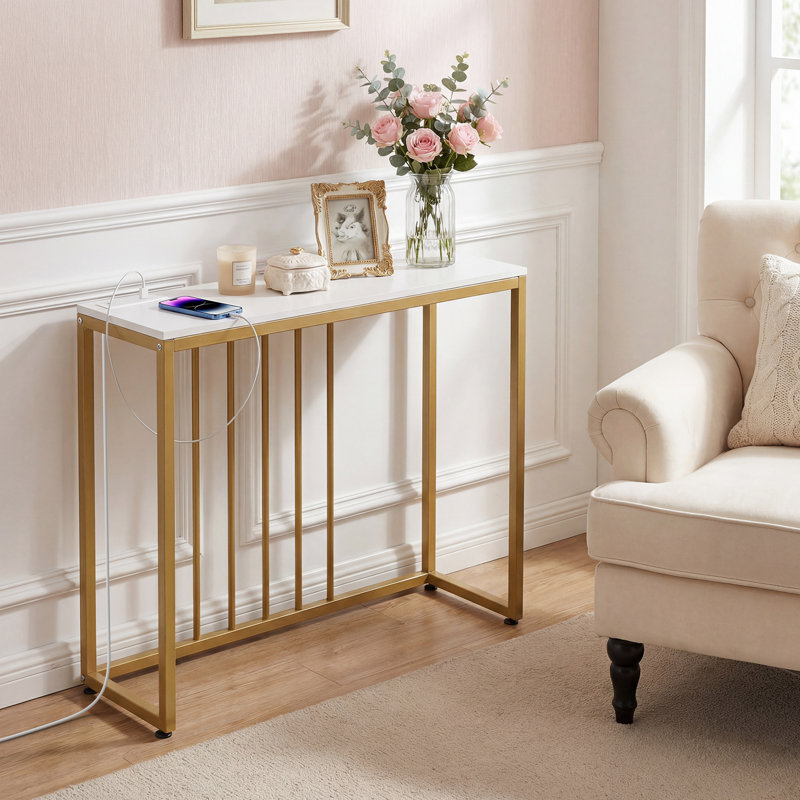100cm Console Table, White/Gold
