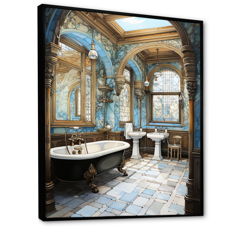 «Bathroom Elegant Mon monochrome», reproduction d'art sur toile encadrée, 32" H x 24" W, Cadre flottant noir