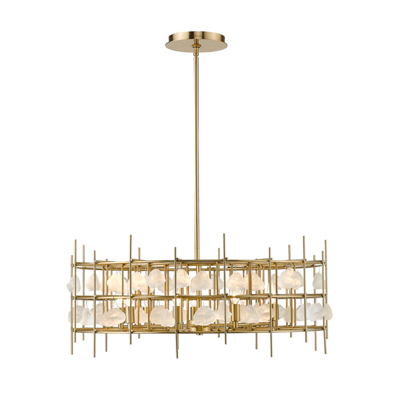 Lustre géométrique 9 lumières façon bougie, Laiton vieilli
