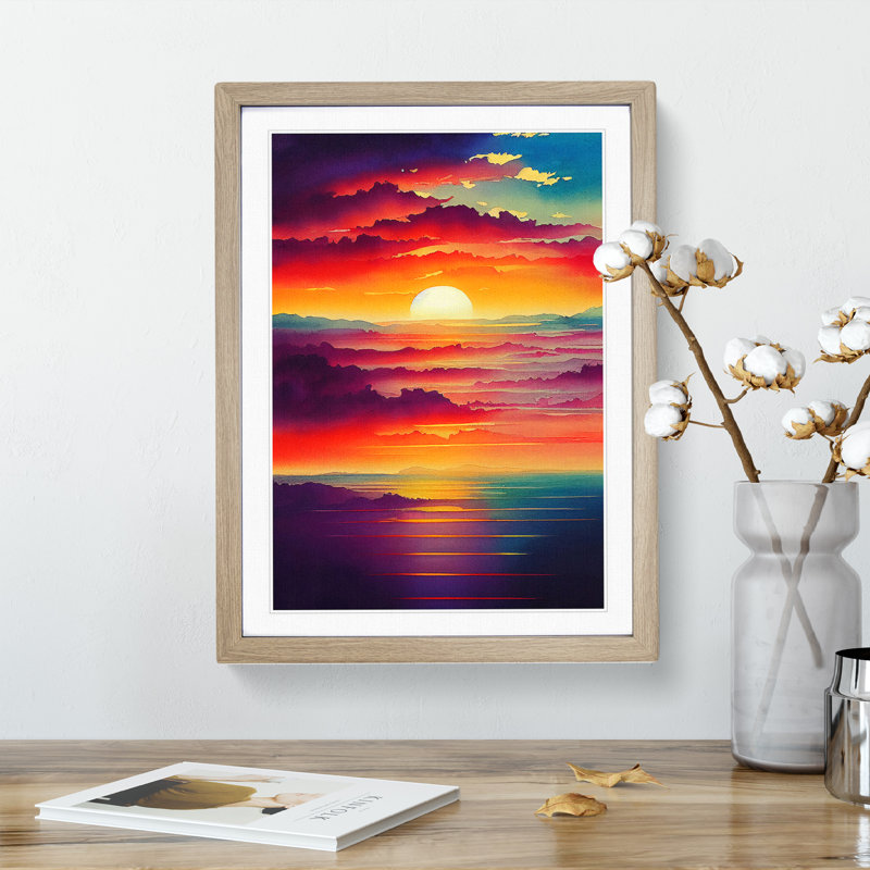 Sunset Watercolour Art No.2 - Framed Print, Oak Framed, 64cm H x 46cm W x 2cm D