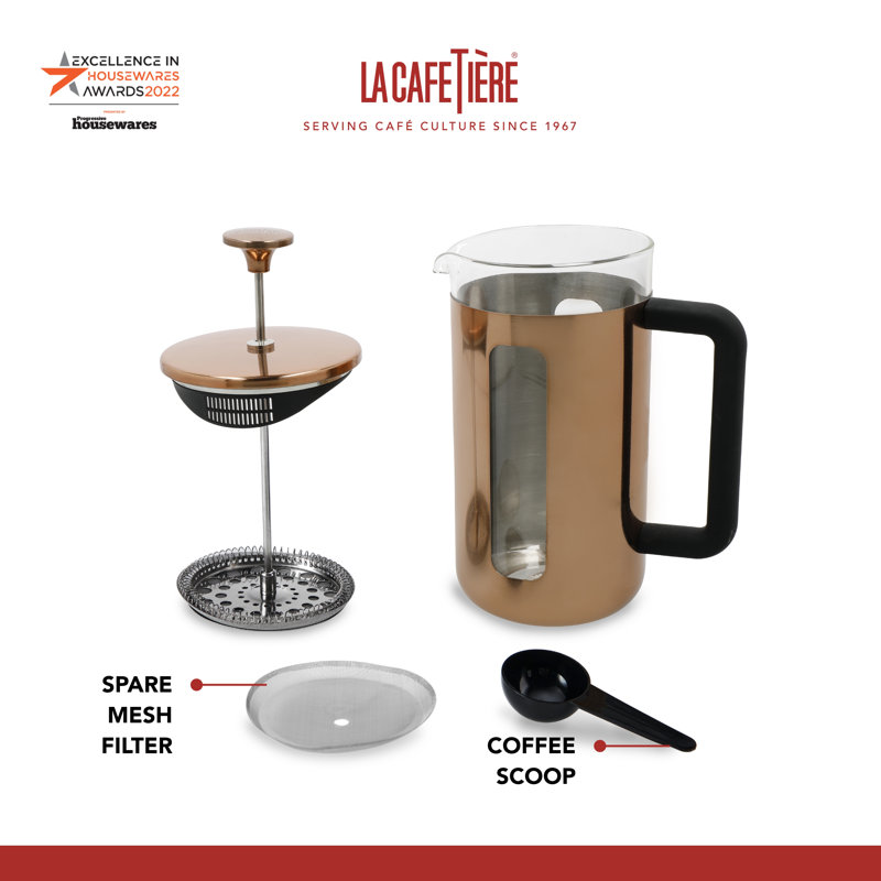 La Cafetière 3pc Set with Copper Pisa 8-Cup Cafetière, Milk