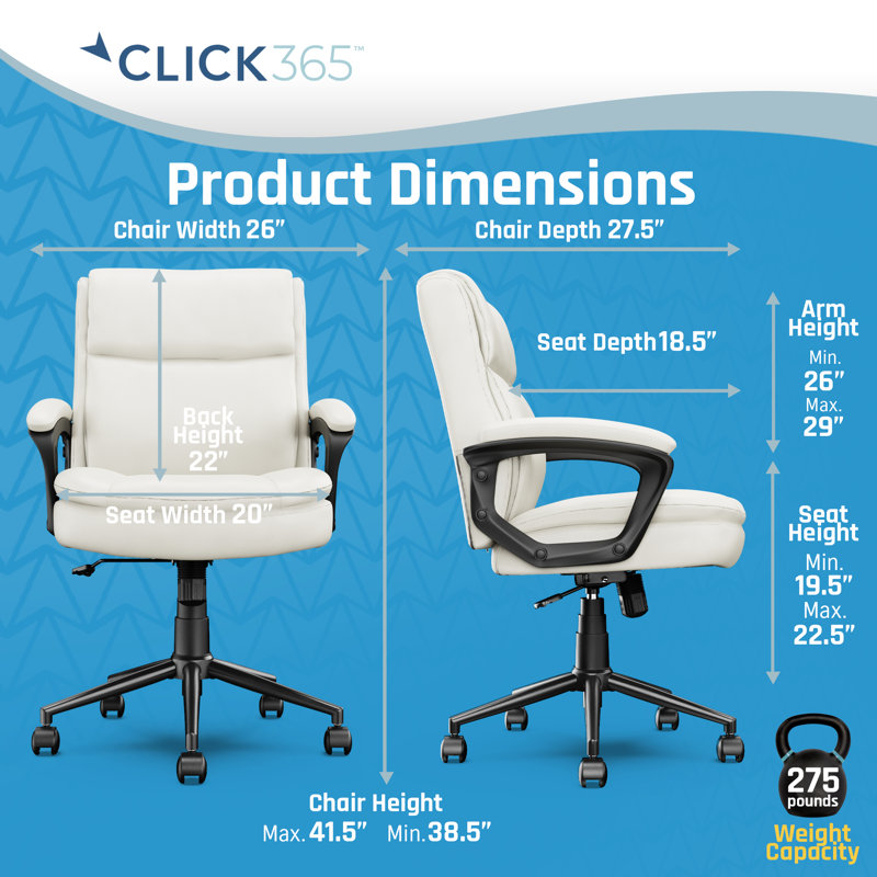 Click365 Transform 2.0 Ergonomic Mid Back Desk Chair, with Padded armrests, Adjustable-Height, Beige, Polyurethane