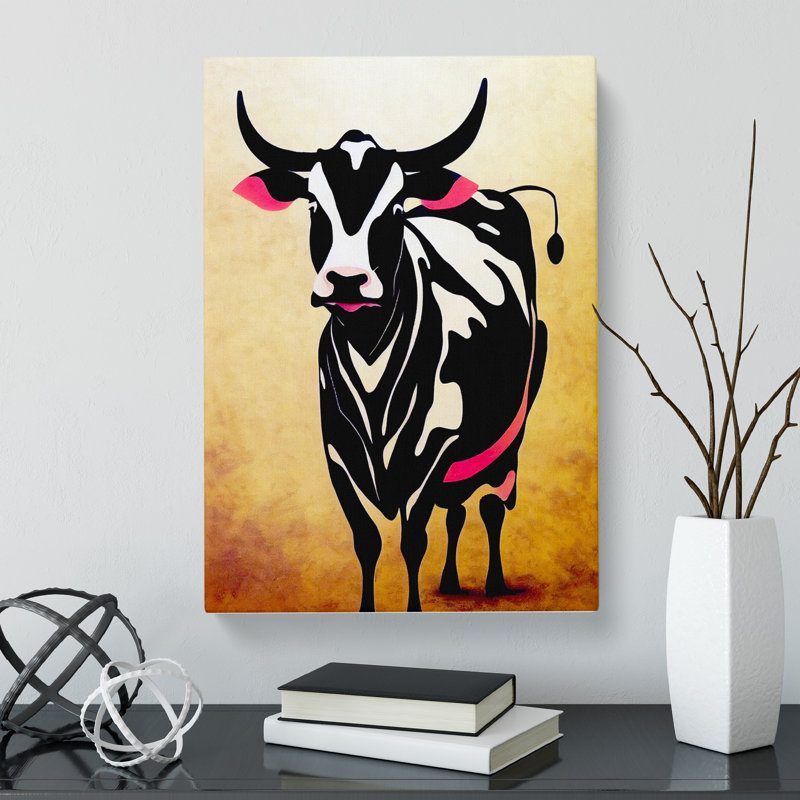 Cow Retro Style - Wrapped Canvas, 50cm H x 35cm W x 3cm D
