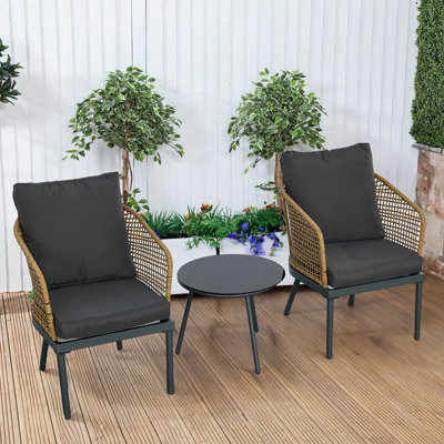 3-Piece Outdoor Wicker Bistro Set Patio Chat Conversation Furniture Set, W/2 Chairs