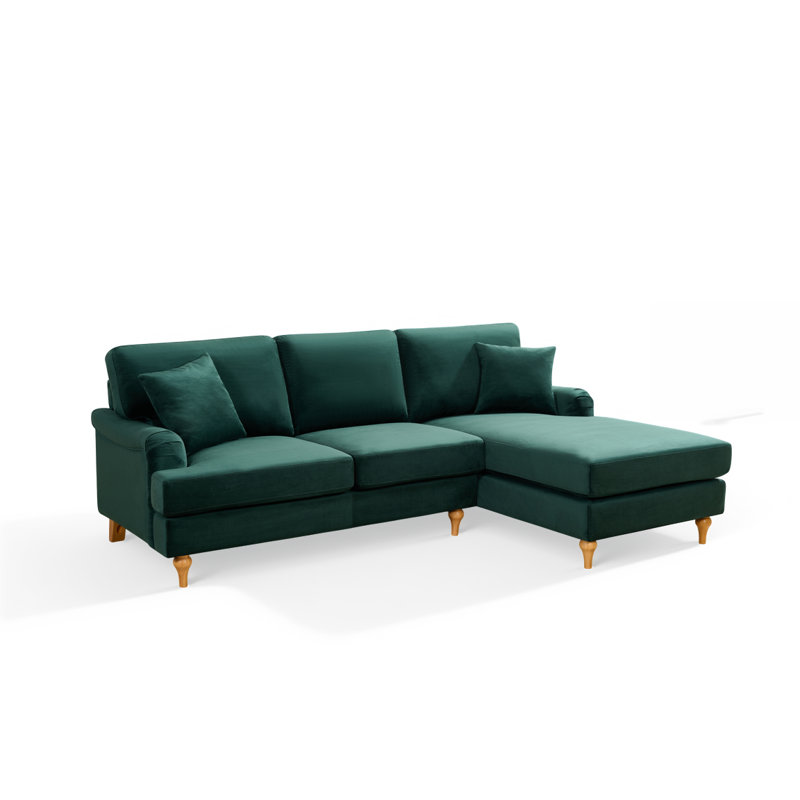 Hamilton 3 Seater Corner Sofa, Velvet - Green, Right Hand Facing