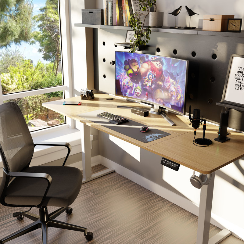 Gilman Home Office Height Adjustable Standing Desk, Yellow/White, 28.7" H x 71" W × 31.5"D