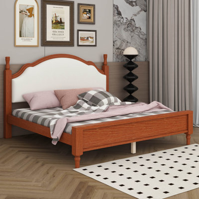 Lit plateforme en bois avec tête de lit tapissier, structure en bois de pin robuste, aucun sommier nécessaire
