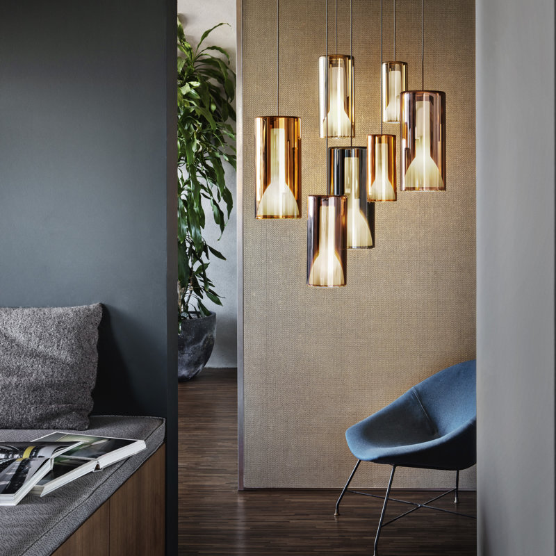 Lit Round Chandelier Pendants, 3 Lights, Mirroring Gold