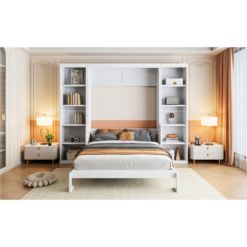 Lit escamotable double avec bureau et bibliothèque, Double