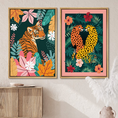 Lumineux animaux BCBG guépard animaux floraux modernes Boho BCBG, photos de chambre, impression numérique sur toile, impression numérique encadrée