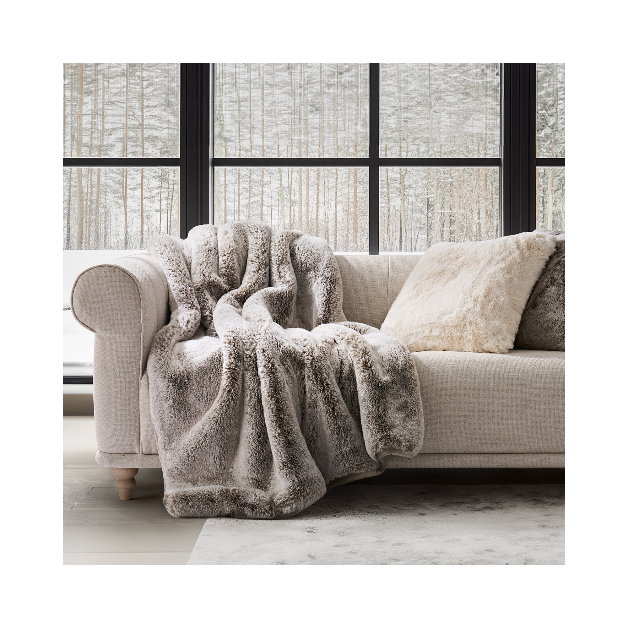 Luxury Soft Faux Chinchilla Fur Throw Blanket 1220GSM, Champagne Fawn, 90" L x 72" W