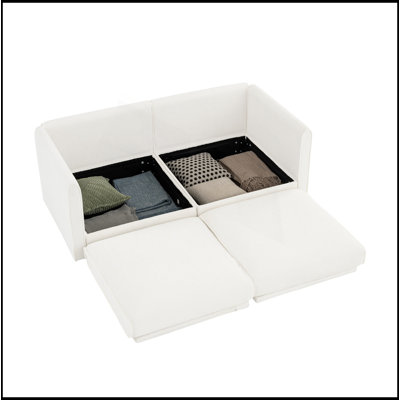 Élégant canapé 2 places en chenille blanche avec siège de rangement, dossier cylindrique et accoudoirs, causeuse moderne en tissu avec espace de rangement caché
